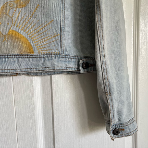Hand Painted Light Wash Denim Jacket with Gold - Teen Large/Adult Small - Picture 8 of 9